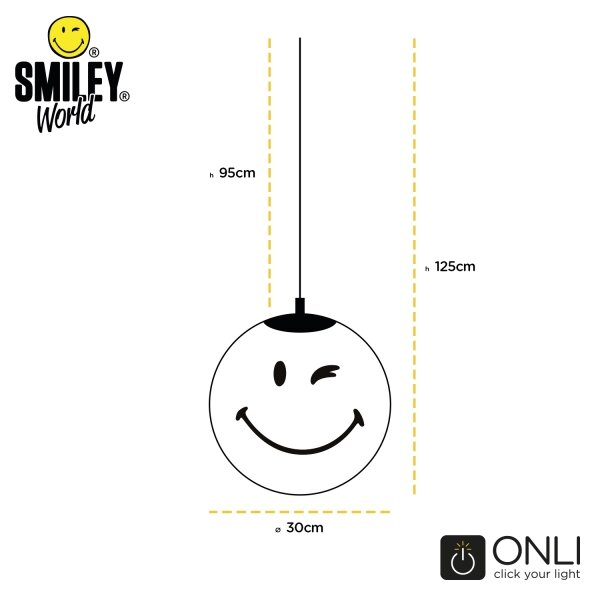 ONLI - lustră pentru copii SMILEY, pe cablu, 1xE27/15W/230V, galbenă