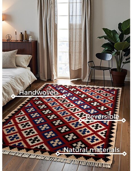 Covor roșu reversibil, țesut manual din lână 120x170 cm Kamal Rami – Nouristan