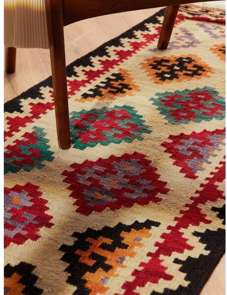 Covor tip traversă roșu reversibil, țesut manual din lână 60x190 cm Kamal Kian – Nouristan