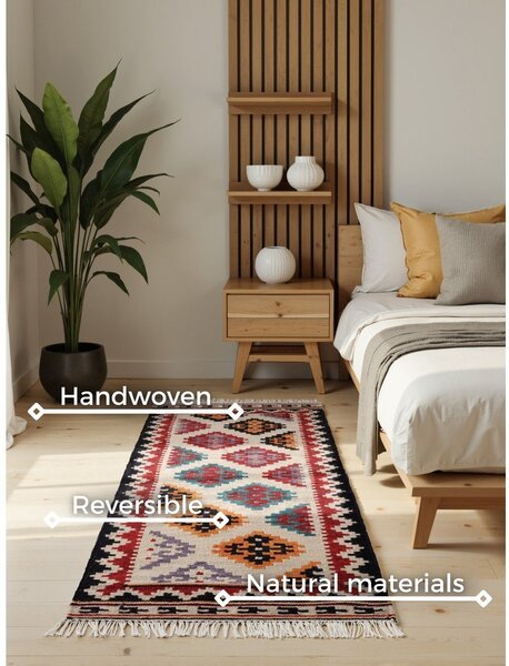Covor tip traversă roșu reversibil, țesut manual din lână 60x190 cm Kamal Kian – Nouristan