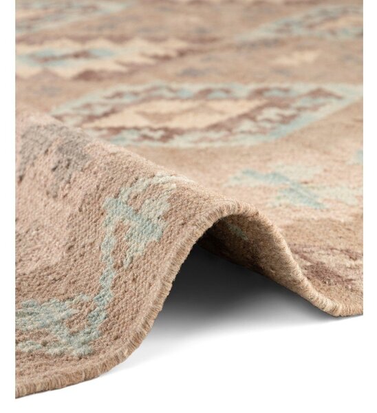 Covor tip traversă albastru deschis-bej reversibil, țesut manual din lână 60x190 cm Kamal Dune – Nouristan