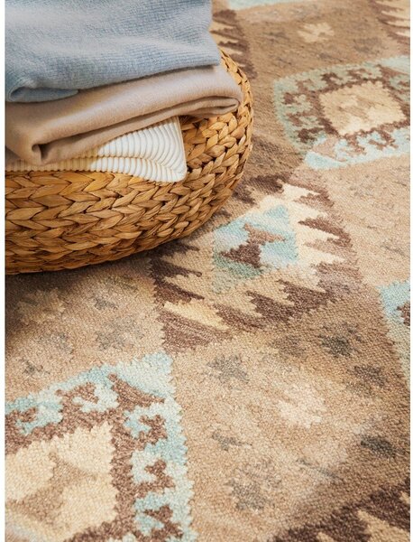 Covor albastru deschis-bej reversibil, țesut manual din lână 160x230 cm Kamal Dune – Nouristan