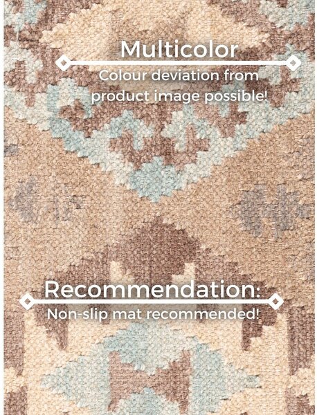 Covor tip traversă albastru deschis-bej reversibil, țesut manual din lână 60x190 cm Kamal Dune – Nouristan