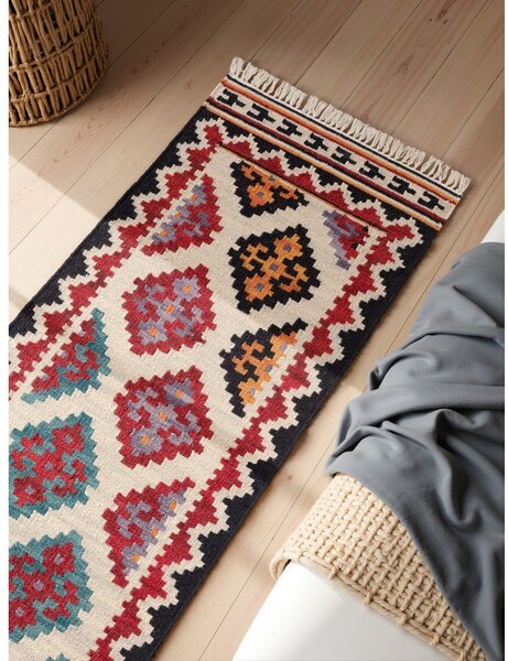 Covor tip traversă roșu reversibil, țesut manual din lână 60x190 cm Kamal Kian – Nouristan