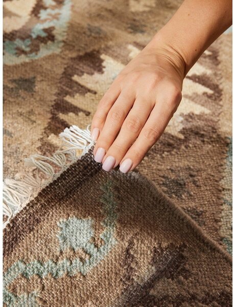 Covor albastru deschis-bej reversibil, țesut manual din lână 160x230 cm Kamal Dune – Nouristan