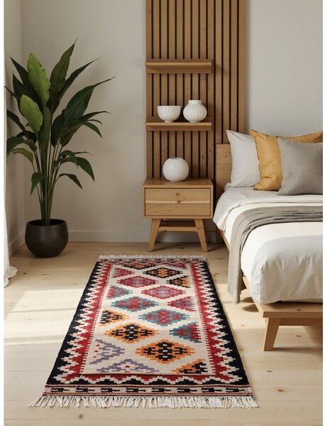 Covor tip traversă roșu reversibil, țesut manual din lână 60x190 cm Kamal Kian – Nouristan