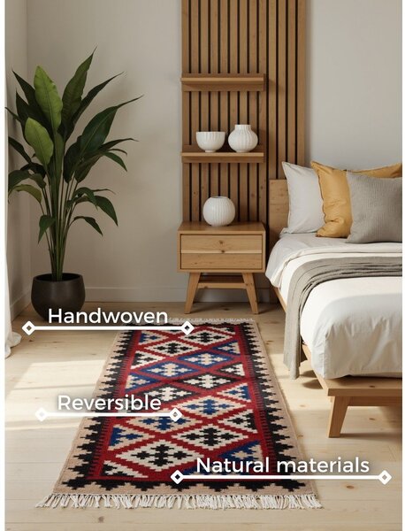 Covor tip traversă roșu reversibil, țesut manual din lână 60x190 cm Kamal Rami – Nouristan