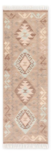 Covor tip traversă albastru deschis-bej reversibil, țesut manual din lână 60x190 cm Kamal Dune – Nouristan