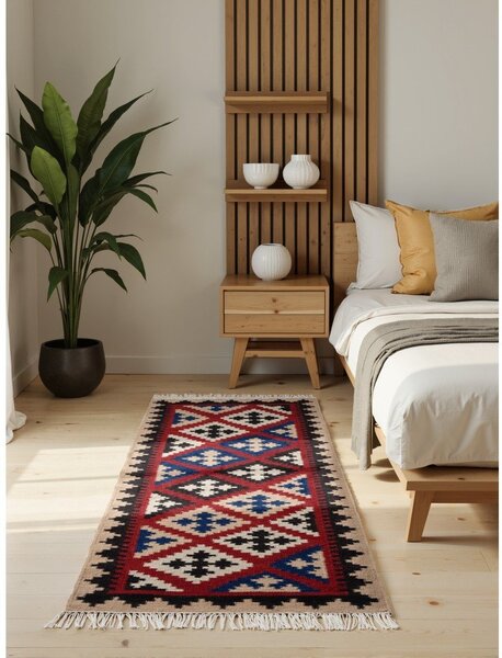 Covor tip traversă roșu reversibil, țesut manual din lână 60x190 cm Kamal Rami – Nouristan
