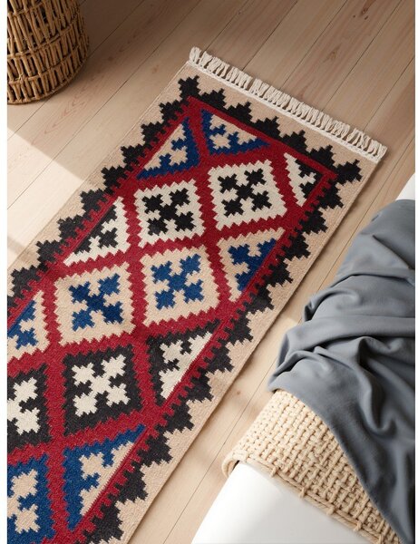 Covor tip traversă roșu reversibil, țesut manual din lână 60x190 cm Kamal Rami – Nouristan