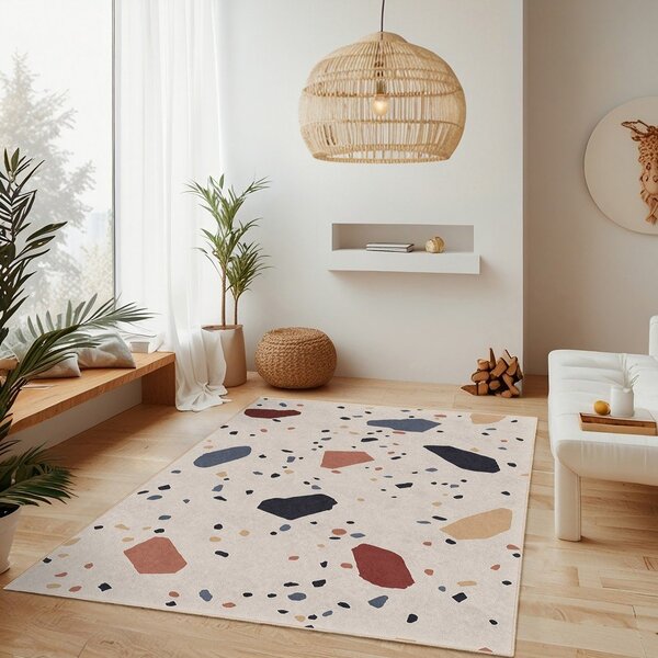 Covor tip traversă crem lavabil 80x200 cm Cracked Terrazzo – Mila Home