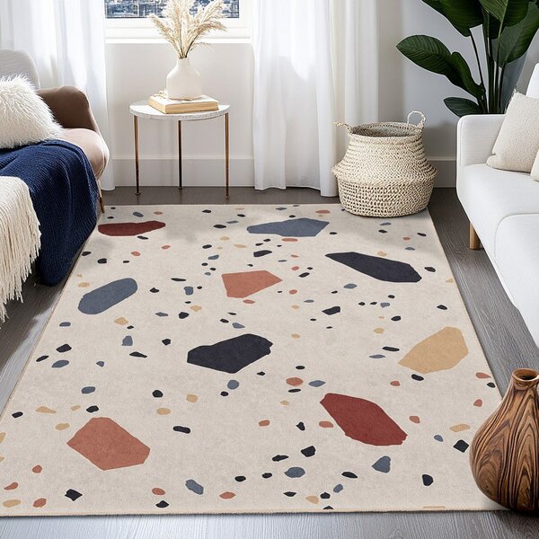 Covor tip traversă crem lavabil 80x200 cm Cracked Terrazzo – Mila Home
