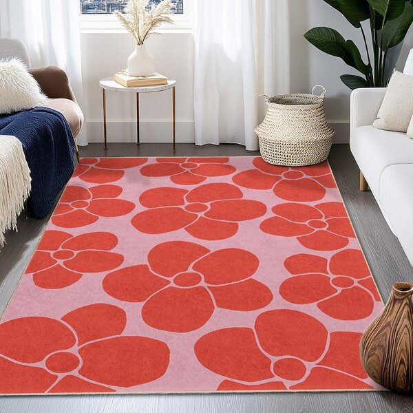 Covor tip traversă roșu-roz lavabil 60x230 cm Poppy Fields – Mila Home