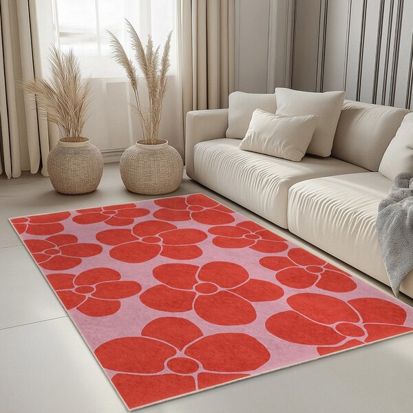 Covor tip traversă roșu-roz lavabil 60x230 cm Poppy Fields – Mila Home