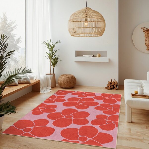 Covor tip traversă roșu-roz lavabil 60x230 cm Poppy Fields – Mila Home