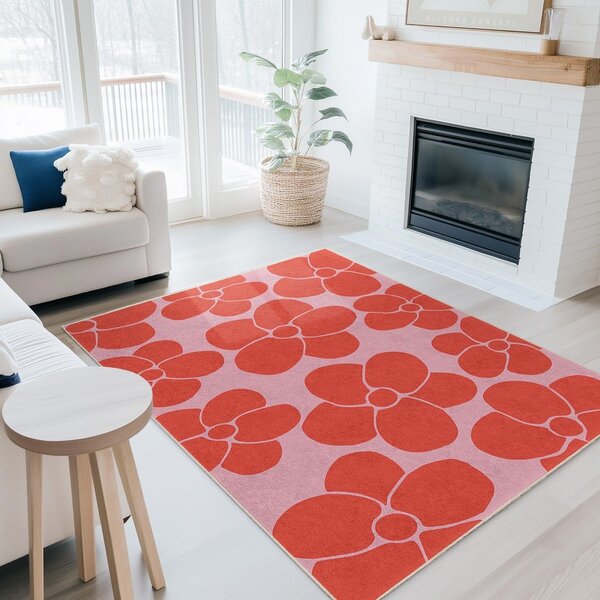 Covor tip traversă roșu-roz lavabil 60x230 cm Poppy Fields – Mila Home