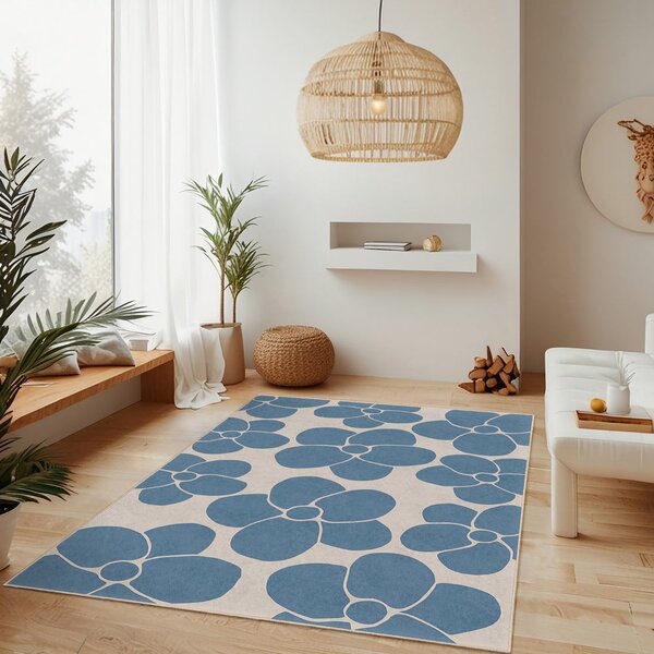 Covor tip traversă albastru lavabil 60x230 cm Blue Meadow – Mila Home