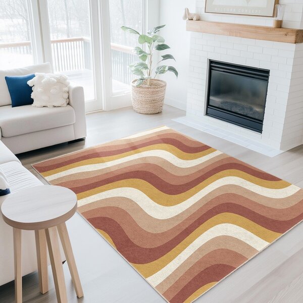 Covor tip traversă galben ocru-roz prăfuit lavabil 60x230 cm Creamy Strawberry Swirl – Mila Home