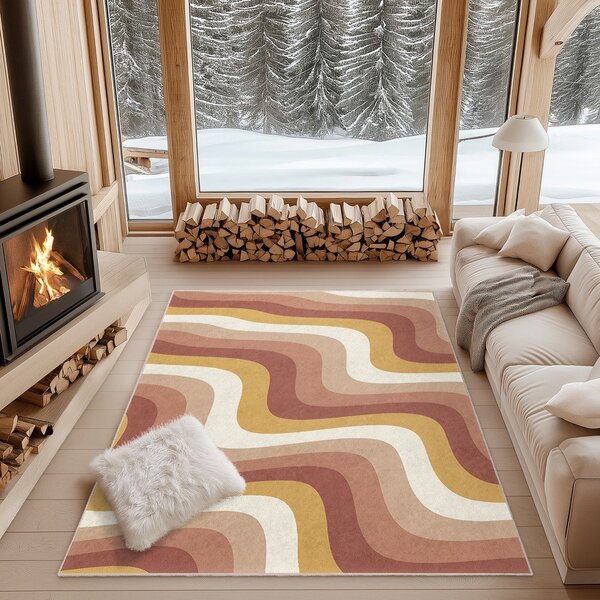 Covor tip traversă galben ocru-roz prăfuit lavabil 60x230 cm Creamy Strawberry Swirl – Mila Home