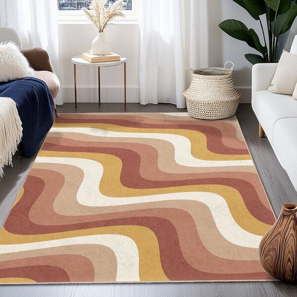 Covor tip traversă galben ocru-roz prăfuit lavabil 60x230 cm Creamy Strawberry Swirl – Mila Home