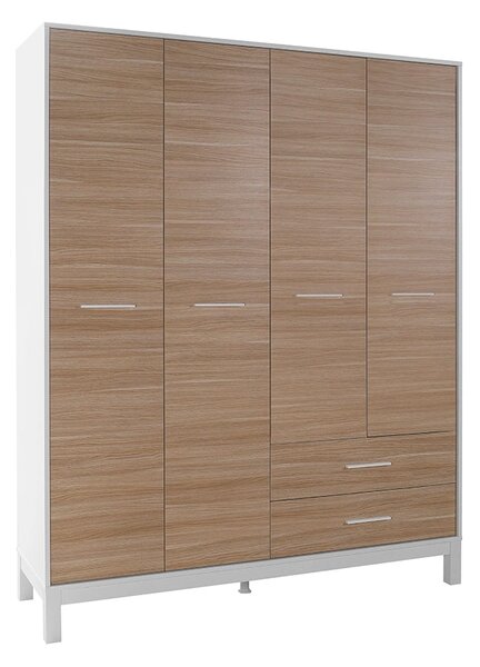 Dulap Haine Adore London, 4 usi si 2 sertare, Alb - Stejar, 159x202x52 cm