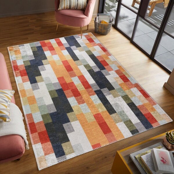 Covor tip traversă portocaliu-gri lavabil 80x200 cm Blocks of Fun – Vitaus