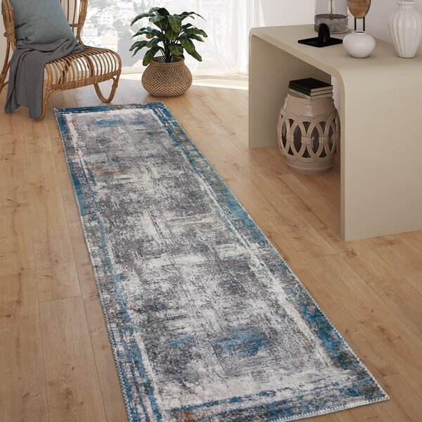 Covor tip traversă albastru lavabil 60x230 cm Abstract Colors Blue – Vitaus