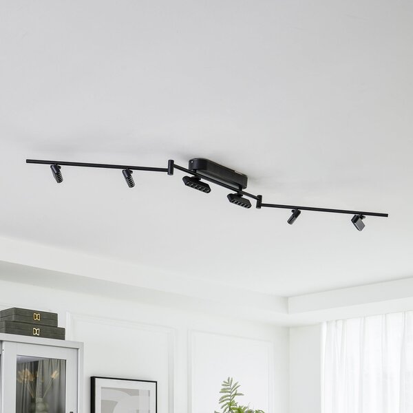 Lindby plafonieră LED Eldrin, 6 becuri, negru, puncte luminoase, reglabil, Negru, Camera de zi / sufragerie, Aluminiu, Modern