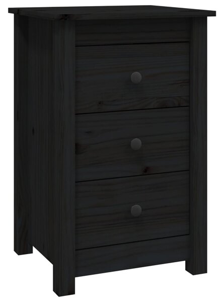 Noptieră, negru, 40x35x61,5 cm, lemn masiv de pin