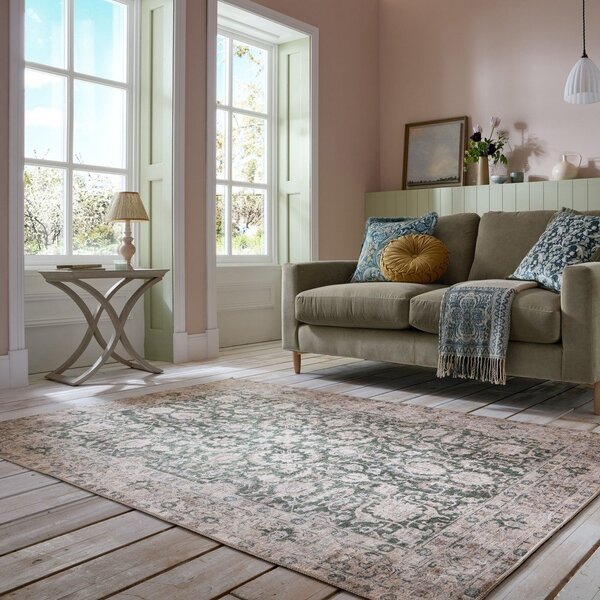 Covor verde lavabil 152x230 cm Beau Floral – Flair Rugs