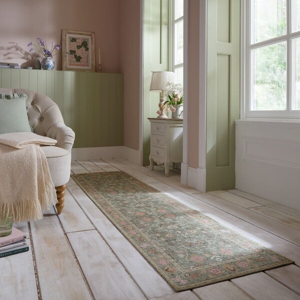Covor tip traversă verde deschis lavabil 60x230 cm Una Floral – Flair Rugs