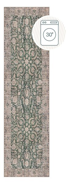 Covor tip traversă verde lavabil 60x230 cm Beau Floral – Flair Rugs