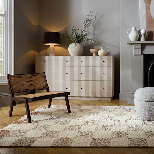 Covor crem/în culoare naturală țesut manual din amestesc de lână 200x300 cm Eric Checkboard – Flair Rugs