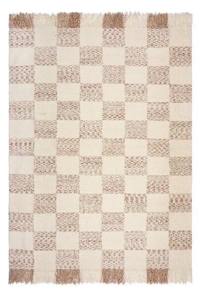 Covor crem/în culoare naturală țesut manual din amestesc de lână 200x300 cm Eric Checkboard – Flair Rugs