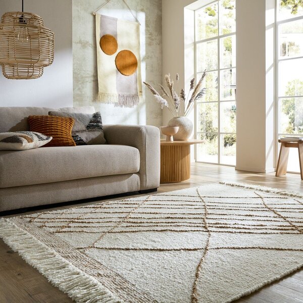 Covor crem țesut manual din amestesc de lână 120x170 cm Astera Linear – Flair Rugs
