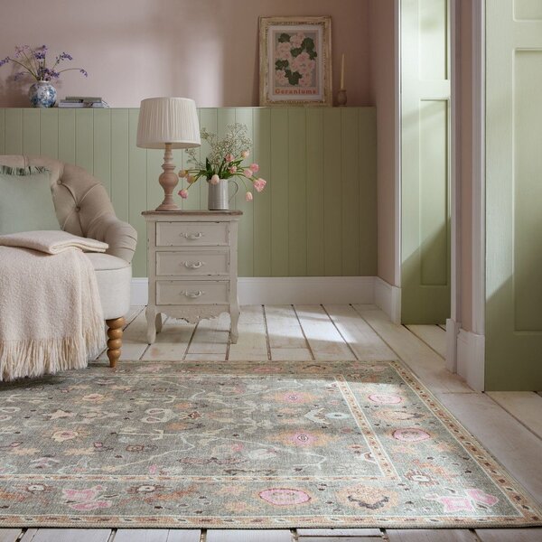 Covor verde deschis lavabil 115x170 cm Una Floral – Flair Rugs