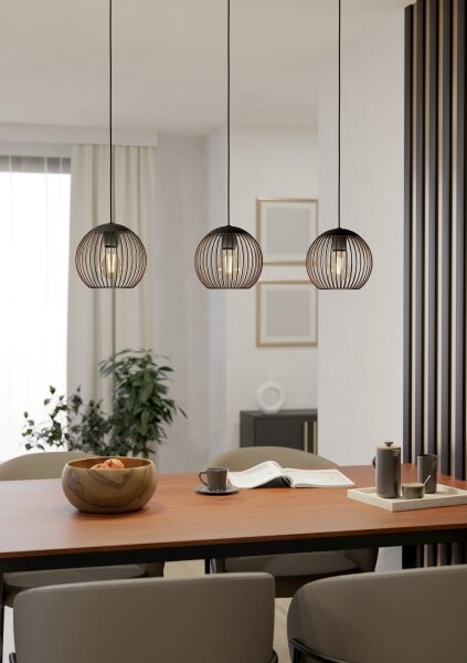 Eglo 901869 - Lustră suspendată pe cablu ALMANZORA, 3xE27/60W/230V, neagră