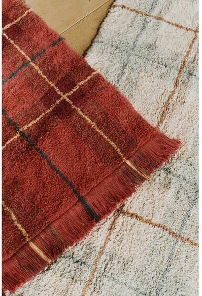 Covor crem-verde salvie lavabil, țesut manual din bumbac 140x190 cm Tartan Blue Sage – Lorena Canals