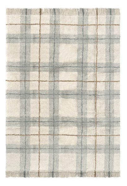 Covor crem-verde salvie lavabil, țesut manual din bumbac 140x190 cm Tartan Blue Sage – Lorena Canals
