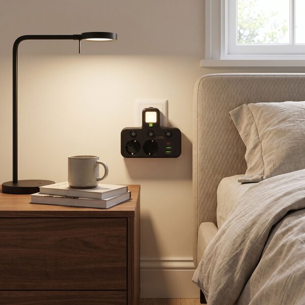 Toolight Toolight, JNH017, prelungitor cu 2 prize + 2× USB-A + USB-C cu lumină LED, negru, OSW-56308