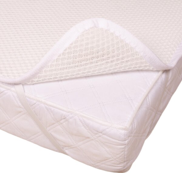 Set cearceaf si topper saltea antisufocare si antitranspiratie Kidizi 3D AirFlow 120x60 cm, cearceaf din muselina bumbac 100%