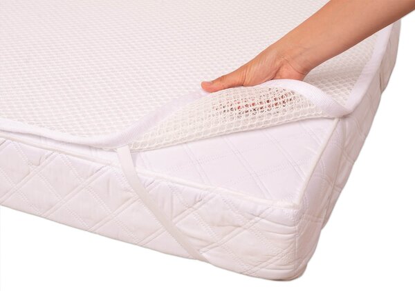 Set cearceaf si topper saltea antisufocare si antitranspiratie Kidizi 3D AirFlow 120x60 cm, cearceaf din muselina bumbac 100%