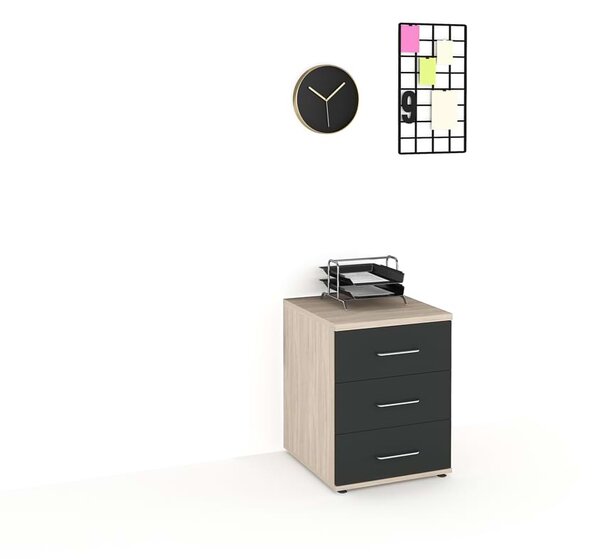 Casetiera birou STUDIO, 3 sertare, Oak, Antracit