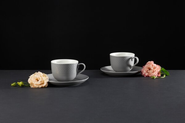 Set servire ceai sau cafea, 12 piese, 6 persoane, gri, Sonia