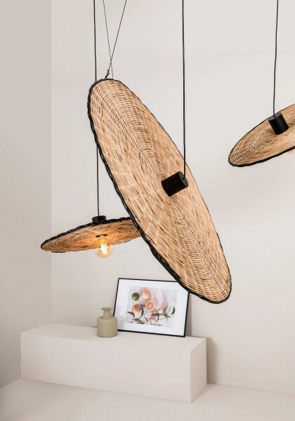 Lustră pe cablu COSTAS 1xE27/15W/230V d. 100 cm neagră/ratan FARO 68590-70