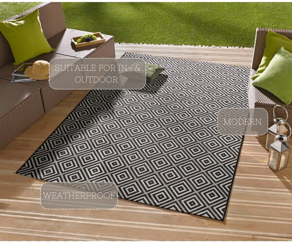Covor de exterior NORTHRUGS Karo, 200 x 290 cm, negru-alb