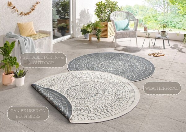 Covor pentru exterior NORTHRUGS Porto, ⌀ 200 cm, gri-crem