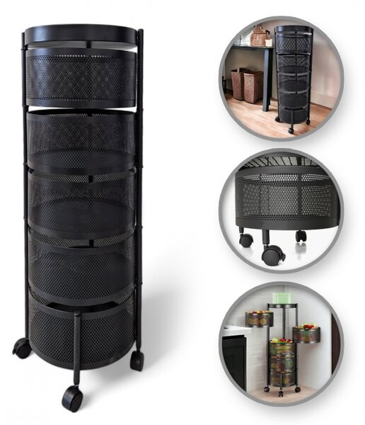 Raft rotativ pe roti ROUND SZ33 cu 5 cosuri, negru