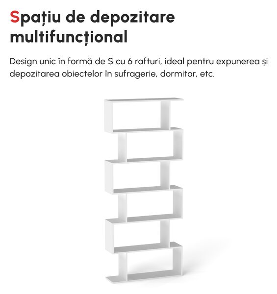 Librarie de Design Modern HOMCOM, Rafturi Albe, 80x23x192cm | Aosom Romania