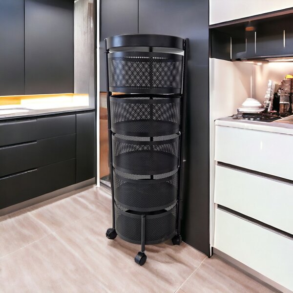 Raft rotativ pe roti ROUND SZ33 cu 5 cosuri, negru